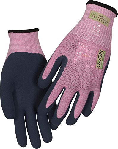 OX-ON HandschuhMan Recycle Junior Gartenhandschuhe Arbeitshandschuhe für Kinder aus recycleten Materialien (Pink, 6-8 Jahre)
