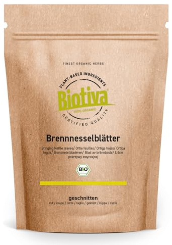 Brennnesselblätter Tee Bio 1kg (2x500g) - Brennesseltee 1000g - Brennesseltee - Brennnessel Tee - Abgefüllt und kontrolliert in Deutschland - Biotiva