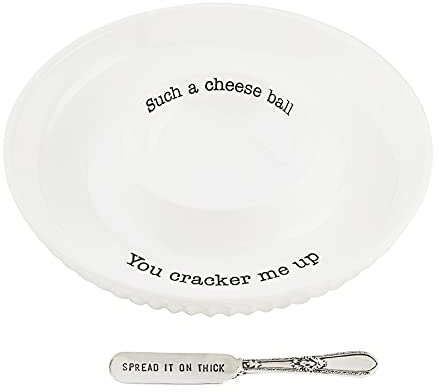 Mud Pie Circa Cheese Ball Dish Set,White, dish 1 1/2 x 9 1/2 dia | spreader 5 1/2