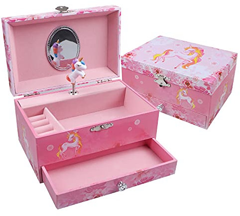 TAOPU Portagioie musicale con cassetto e carillon a forma di unicorno, custodia per gioielli, ideale regalo per ragazze