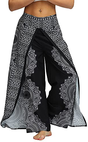 Lu's Chic Damen Boho Hose Weites Bein Gaucho Harem Yoga Flowy Bohemian Indian Side Split Palazzo, B-Musterung5, S/M