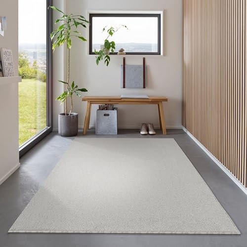 Carpetsale24 Teppich 200x290 cm Creme, Kurzflor, Einfarbig, Modern, Rechteckig, Pflegeleicht, rutschfest, Wohnzimmerteppich für Schlafzimmer, Esszimmer, Büro