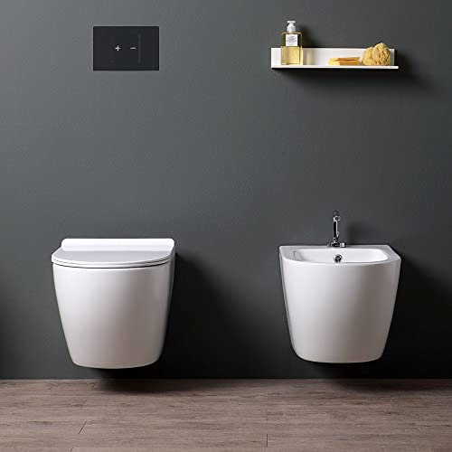 Kiamami Valentina Ensemble SANITAIRE Suspendu en CÉRAMIQUE Bidet ET WC avec ABATTANT | Folk