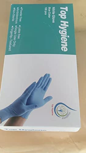 TOP HYGIENE DISPOSABLE POWDER FREE LATEX FREE LARGE NITRILE GLOVES. 100 PIECES IN A BOX. AMBIDEXTROUS SURFACE. LARGE SIZE