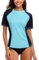 CharmLeaks Women's UPF 50+ Short Sleeved Active Rashguard Workout Top Sports Swimsuits Blue/Navy L