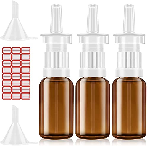 FZENeast 3 flaconi spray nasali in vetro ambrato da 30 ml, ricaricabili, nebulizzatore fine, nebulizzatore piccolo vuoto con imbuto ed etichette