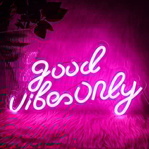 Good Vibes Only Letrero de Neón Rosa LED Word Neon Sign Letreros de luces de Neón Letras Acrílicas Letreros LED para Dormitorio pared Bar Party Decorar 16.5X9.4