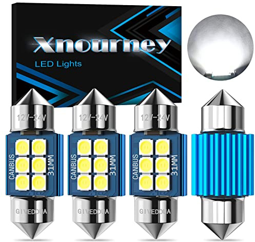 Xnourney DE3175 DE3021 DE3022 Bombilla LED 31mm 12V 24V CANBUS Sin Error para Interior Dome Light Map Light Placa de matrícula Luz de cortesía 6500K Blanco Juego de 4