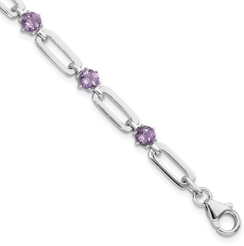 925er Sterlingsilber, rhodiniert, 5 mm, 3,42 Uhr, Amethyst, Büroklammer, Armband, Schmuck für Damen, Amethyst