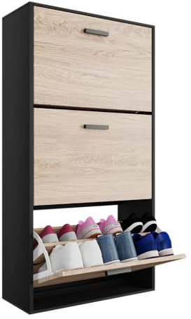 CASABEL Schuhschrank für 18 Paar Schuhe – Regal mit großer Kapazität für Eingangsbereich, Flur – L60xT24xH113 cm - Schwarz Hellholz