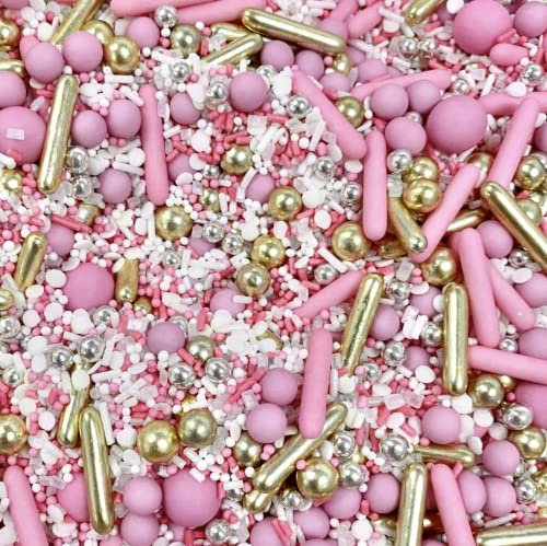 Luxury metallic gold pink white edible sprinkles valentines Mother’s Day chocolate ball cupcake cookies biscuit cake topper pearls baby shower birthday party its a girl decoration BAKE BOX SIGNATURE