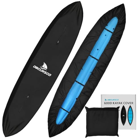 Obcursco 600D Kayak Cover Waterproof, 9.3-16.5FT Thickened UV-Proof, Tear and Fade Resistant Canoe Cover, Kayak Covers for Outdoor and Indoor Storage, Perfect as Kayak Accessories for SUP Paddle Board