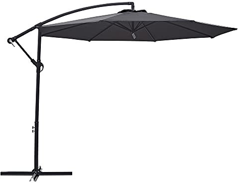 Panana 3M Garden Cantilever Parasol Outdoor Banana Hanging Umbrella 8 Sturdy Ribs with Crank Mechanism Sun Shade Canopy for Poolside, Deck, Patio and Balcony Dark Grey