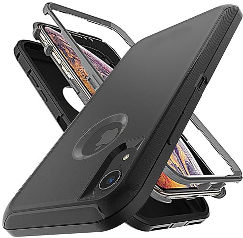YmhxcY for iPhone XR Case Shockproof Dropproof Dust-Proof Drop Proof 3-Layer Durable Phone Case Heavy Duty Protection Phone Case Cover for Apple iPhone XR 6.1 inch-Black/Grey
