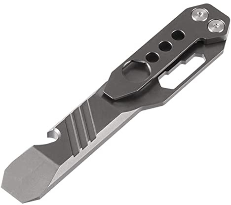 Oikabio Multifunctional Titanium Lever Bar, Pocket Lever Bar Screwdriver, Bottle Opener Outdoor Tool Key (Stone-Washed Grey)