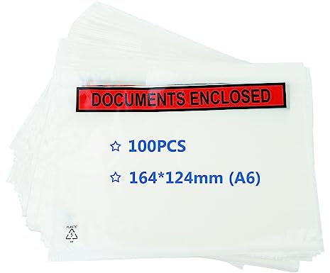 PACK4YA - A6 Transparente lieferscheintaschen selbstklebend 174 x 134 mm Document Enclosed Envelopes DIN C6 Dokumententasche Rechnungstasche Pakettaschen für Lieferscheine Begleitpapiere (100 Stück)