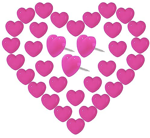 VAPKER Pinnnadeln mit Herzmotiv, 150 Stück, Hot Pink, Reißzwecken, niedliche Kunststoff-Pinnnadeln mit Stahlspitze, Kartennägel für Fotos und Wände