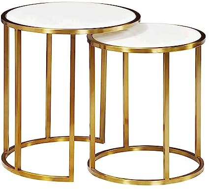 POCHY Beistelltisch, 2-teilig, rund, ineinander steckbarer Couchtisch, Marmor-Mitteltisch, Beine aus Edelstahl, Nachttisch, Sofatisch, stapelbarer Beistelltisch