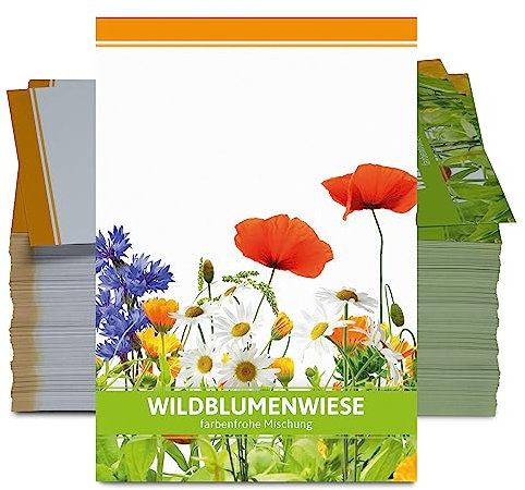 FLORTUS Wildblumenwiese für Gastgeschenke (100 Stück) | Wildblumensamen für Bienen & Insekten als Dankeschön Geschenke & Werbegeschenke