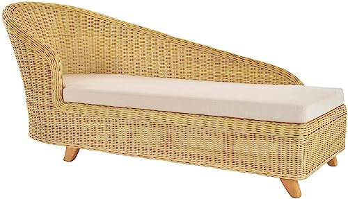 Krines Home Rattanliege Roma Lounge Liege Ottomane Recamiere Chaiselounge Creme, Links