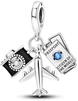 CYCUFF Sterling Silber Charms 925 für Europäische Armband & Halsketten Anhänger Perlen Schmuck Geschenk für Frauen Familie Freunde (Kamera Reisepass Flugzeug Charm)
