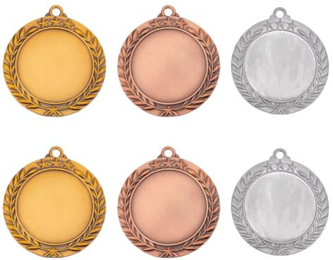 FINGERINSPIRE 6 Stück Blanko Auszeichnungsmedaillen Goldene Silberne Bronzemedaillen Flache Runde Medaillen Mit Weizenmuster Auszeichnungsgeschenk Legierungsmedaillen Anhänger Für Wettbewerbe