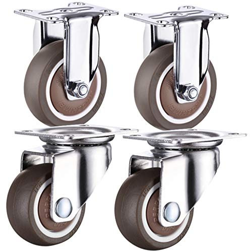 Lenkrollen mit 4 Platten, Lenkrolle mit Bremsen, weiche Gummi-Möbelrolle, 360°-Montageplatte, Tragfähigkeit 120 kg, für Hartholz, Teppiche, mit Schrauben und Kugellagern (2 Standard + 2 dreh