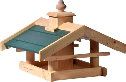 dobar green label Vogelhaus Kulusuk mit grünem Dach | Vogelfutterstation für Ständer | Wildvogelfutterplatz aus Holz | 39 x 30 x 22 cm | Kiefer