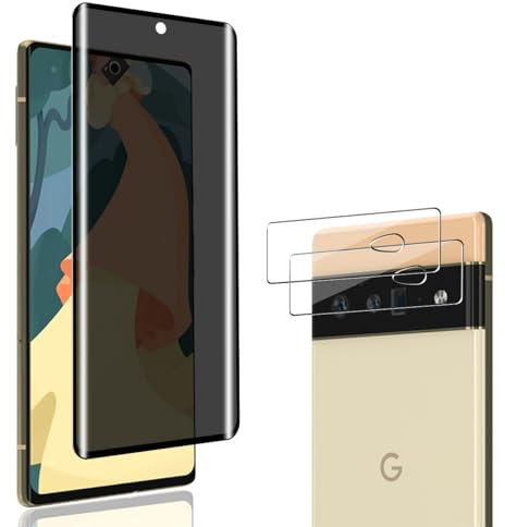 Jewloofa Privacy Schutzfolie für Google Pixel 6 Pro Panzer Schutz Glas, 2 Stück Kameraschutz und 1 Stück Anti Spähen Privatsphäre Sichtschutzfolie, Anti-Spy Panzerfolie für Google Pixel 6 Pro