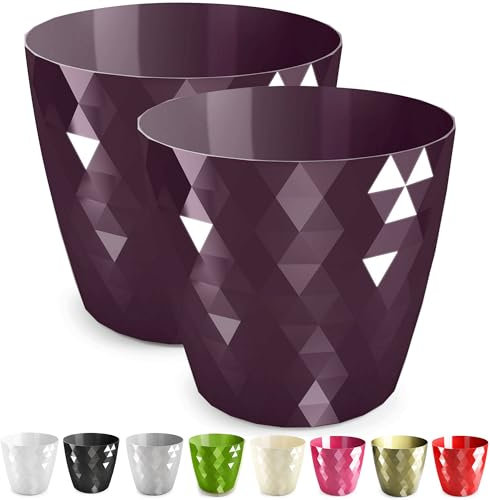PECZEKO Pot de Fleurs Brillant en Plastique, Décoratif pour Grandes et Petites Fleurs, Lot de 2 Pots à Herbes, Violet, ø 20 cm
