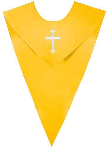 GraduatePro Unisex Glänzend V-Form Stola mit Kreuzstickerei Chöre Klerus Kirche Chorschal Gold