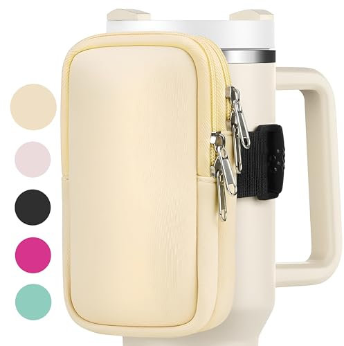 Water Bottle Pouch For Stanley Quencher Adventure 40oz - Stanley Cup Accessories - Tumbler Pouch - Stanley IceFlow 30oz - Gym Tumbler Accessories for Women - Perfect Size for All Phones (Cream)