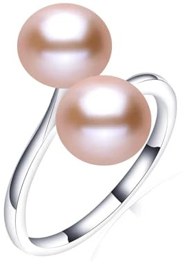BISONBLUE Anello Anelli Gioielli Donna Uomo Regalo Anello Regolabile con Perla d'Acqua Dolce Nera Naturale Anello Romanzo Regolabile per Regali da Donna