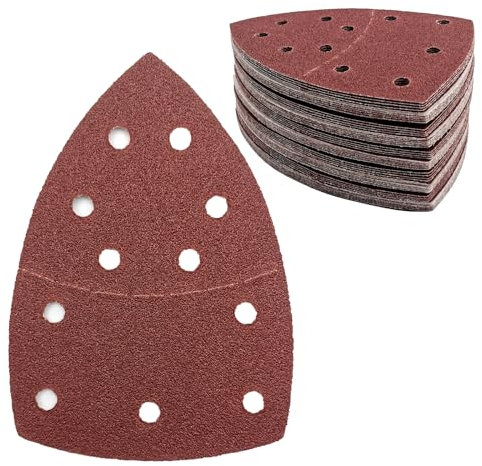 50 Stück Schleifpapier Dreieckschleifer 11-Loch Schleifpads 60 Körnung Klett Schleifpapier Mouse Schleifpapier Schleifblätter für Dreieckschleifer 155 x 108 mm