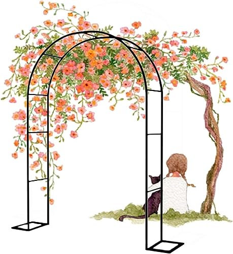 GueTTO Rosenbogen aus Metall Schwarz Verzinkt Hochzeitsbogen Rankhilfe Gartenbogen Rankgitter Rosen Bogen Edelstahl Rankbogen Hochzeit Torbogen,Einfache Montage, mit Sockel,W140*H230cm