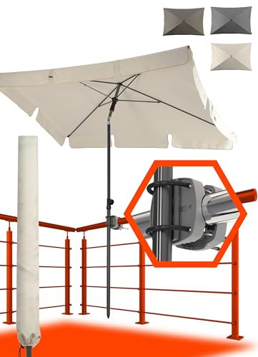 4smile Sonnenschirm Balkon SunnyShade, 3-in-1 SET, Beige - UPF 50+ Sonnenschirm rechteckig 200 x 125 cm + Sonnenschirmhalter Balkongeländer + Sonnenschirmhülle - Sonnenschutz Balkon