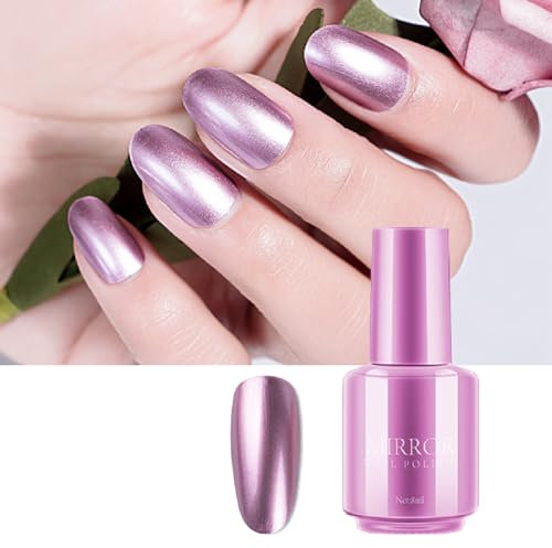 Mirror Nail Varnish Metal Pink Nail Polish, Metallic Effect Nail Art Polish, Auroras Shining Pearl Shell Sparkle Gel Nail Polish Home, Mirror Effect Nail Varnish, Long Lasting & Chip Resistant…