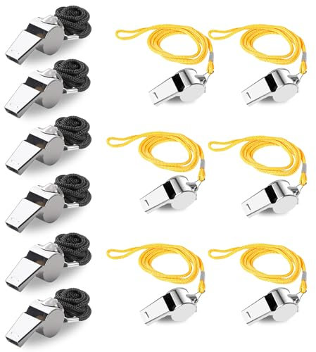 NEUSID 12 Stück Edelstahl Trillerpfeife, Schiedsrichter Pfeife mit Schlüsselband Pfeife Sport Metall Schiedsrichterpfeife Whistle Kinder Sportpfeife für Schulsport, Fußball, Hundetraining