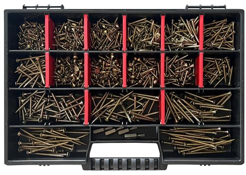 FRACKMANN Schrauben Set 620 Teile – inkl. 4 Stück TX Bits & stabilem Sortimentskoffer – 3x12, 3x16, 3x20, 3x25, 3x30, 3x35, 3x40, 3,5x10, 12, 16, 20, 25, 30, 40, 50, 60 - Hochwertiges Schrauben Set