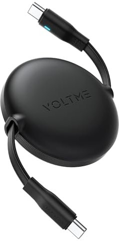 VOLTME Cavo USB C 100W PD 5A TPE, PowerLink YOYO Mini cavo retrattile 1M/3.3ft Tipo-C a ricarica rapida Nero, Cavo USB-C versatile 4 lunghezze, per iphone15, iPad Pro/Air, Galaxy S23, Pixel