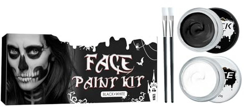 KOAHDE Halloween Schminke Schwarz Weiß,Halloween Schwarz und Weiß Körperbemalung,Kinderschminke Karnevals Make up Set,Face Paint Für Theaterschminke,Faschingsschminke für Kinder Erwachsene,40G