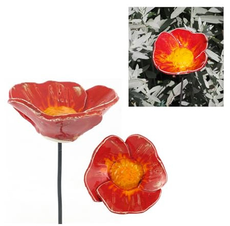 Midene Gartenstecker Keramik Handgefertigt - Gartendeko für Draußen Wetterfest - Garten Deko Keramik - Blume Gartenfiguren & Gartenstatuen - Blume