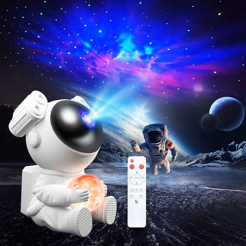 Astronaut Projektor,LED Sternenhimmel Projektor, Galaxy Star Nachtlicht,Spaceman Projektor mit Mondlampe, Fernbedienung & Timer,Sternenprojektor Lampe für Kinder und Erwachsene