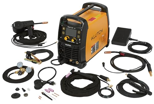 Klutch Saldatrice multi-processo 4 in 1 a doppia tensione, 240 A, 120/230 V, MIG/Flux-Core/TIG/Stick, display LCD, pistola a bobina, tecnologia inverter, MIG Ready