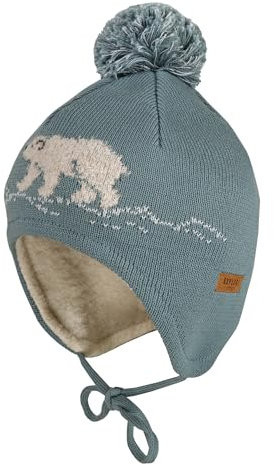 maximo Mini-Mütze, Jacquard Eisbär ausgenäht, Fellfutter Made in Germany