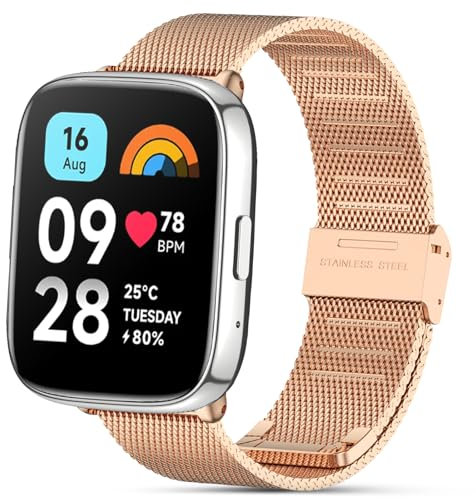 RenSheng Compatible avec Redmi Watch 3 Active - Bracelet en Acier Inoxydable, Beau Bracelet en Métal de Remplacement Durable et Étanche