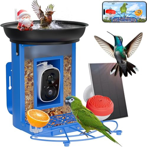 Bird Feeder with Camera, 2K Bird Camera with 3-in-1 Feeding, Drinking, and Bathing | AI Bird Identify, Real-Time Monitoring and Alerts | IP65 and Squirrel-Proof for Outdoors, Gift for Bird Lovers