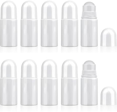 chenyu Pack of 10 Roll on Flasche Leer 50ml Deoroller Zum Befüllen Roll on Leer Sonnencreme Roller Auffüllbar für Reisen Urlaub Parfüm ätherische öle Und Hautpflegeprodukte (Weiß
