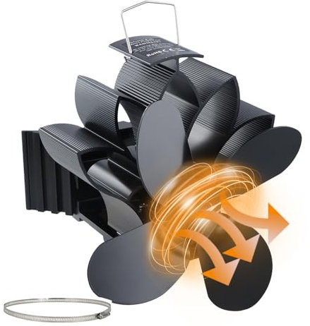 Focenat Ventiladores para Chimeneas con 4 Aspas, Ventilador para Chimenea Magnético, Ventilador para Estufa de Leña, Sin Electricidad, con 1 anillo de Repuesto, para Estufa de Leña, Tubo de Estufa