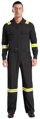 Fldy Herren Arbeitsoverall Reflektierend Kombi Overall Jumpsuit Mit 4 Taschen Mechanisch Handwerker Werkstatt Anzug Arbeitskleidung Schwarz 3XL